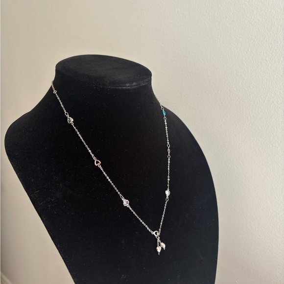 Sterling Silver Heart Charm Station Necklace in Silver - Picture 4 of 7